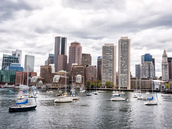 Sailboats at their mouring with the skyline of Boston in the background, Monday, May 8, 2017. (AP Photo via Ron Heflin)