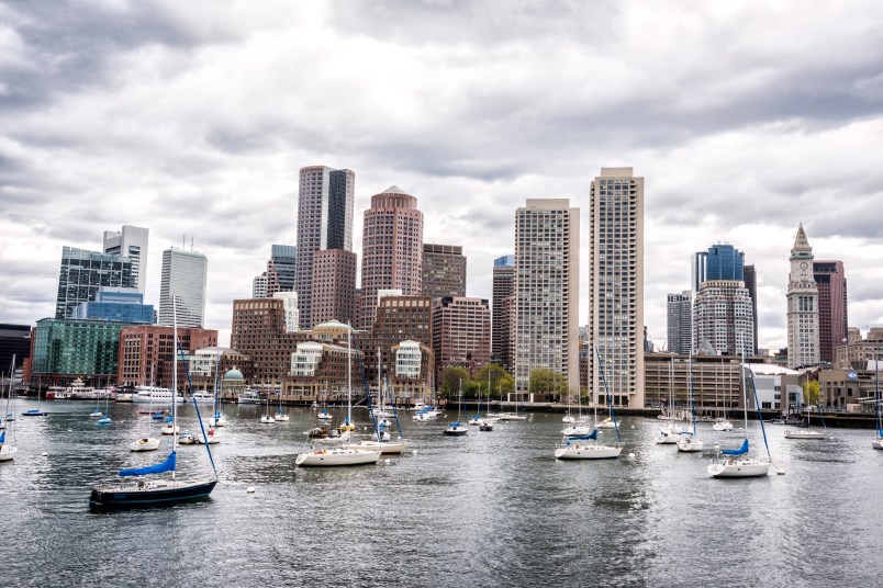 Sailboats at their mouring with the skyline of Boston in the background, Monday, May 8, 2017. (AP Photo via Ron Heflin)