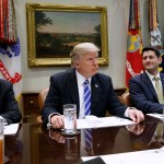 President Donald Trump hosts a meeting with House and Senate leadership in the Roosevelt Room of the White House, Wednesday, March 1, 2017, in Washington. From left, Senate Majority Leader Mitch McConnell, R-Ky., Trump, and Speaker of the House Paul Ryan, R-Wis. (AP Photo/Evan Vucci)