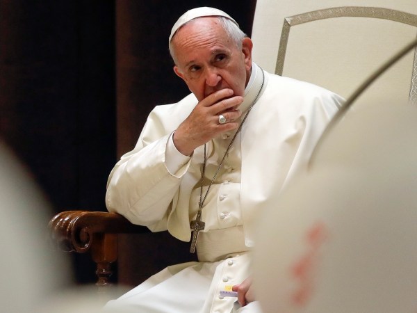 FILE - In this Saturday, June 3, 2017 file photo, Pope Francis attends an audience in the Paul VI Hall at the Vatican. Pope Francis says that when he was 42 he had sessions weekly with a psychoanalyst who was female and Jewish to "clarify some things." It wasn't specified what the future pontiff wanted to explore. (AP Photo/Alessandra Tarantino)