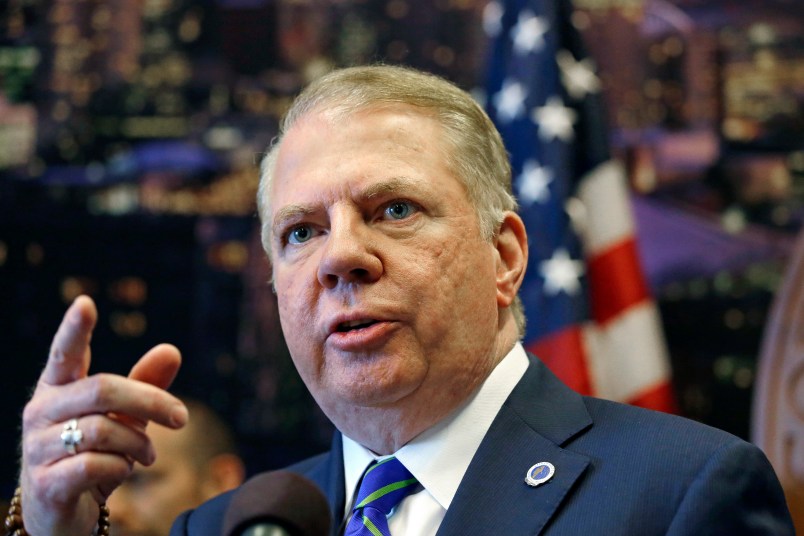 FILE - This June 14, 2017 file photo Seattle Mayor Ed Murray takes a question at a news conference at City Hall in Seattle. A fifth man has accused Murray of sexual abuse decades ago.The Seattle Times reported Tuesday, Sept. 12, 2017, that the man is Murray's first cousin once removed, Joseph Dyer.Dyer told the newspaper he was 13 and that Murray was in his early 20s when Murray came to live with Dyer's family in Medford, New York and the alleged abuse happened. Murray has denied the allegations, and he blamed Dyer's on bad relations between their families. (AP Photo/Elaine Thompson,File)