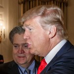 President Donald Trump talks with Cleveland Clinic President and CEO Toby Cosgrove during a meeting with business leaders in the State Dining Room of the White House in Washington, Friday, Feb. 3, 2017, in Washington. From left are, Cosgrove, White House chief strategist Steve Bannon, Trump, and Tesla and SpaceX CEO Elon Musk. (AP Photo/Evan Vucci)