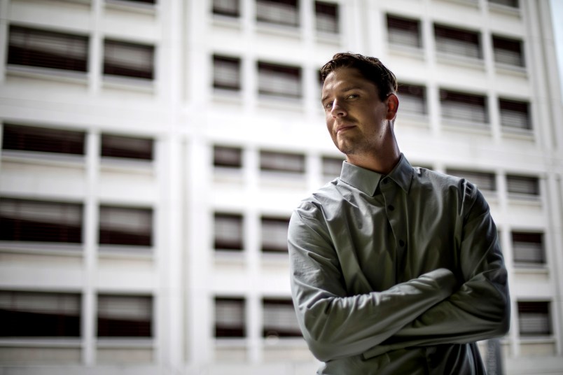 Cameron Padgett, a 23-year-old senior at Georgia State University, is photographed downtown in Atlanta, Tuesday, Aug. 15, 2017. Padgett sued, successfully, for white nationalist Richard Spencer to speak at Auburn University in April after the Alabama school tried to cancel the event. Padgett calls himself an “identitarian” _ not a white nationalist _ and insists “advocating for the interests of white people” doesn’t make him a racist. (AP Photo/David Goldman)