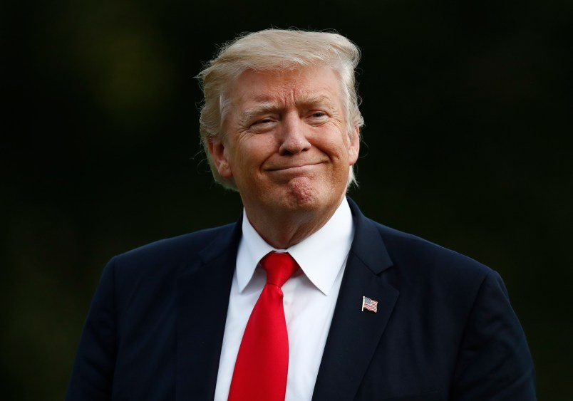 President Donald Trump walks from Marine One across the South Lawn to the White House in Washington, Wednesday, Aug. 30, 2017, as he returns from Springfield, Mo. (AP Photo/Carolyn Kaster)