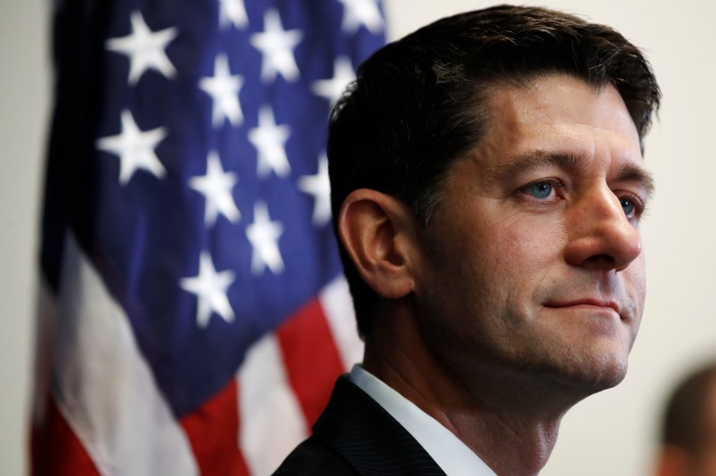 House Speaker Paul Ryan of Wis., listens during a news conference about Harvey relief efforts after a meeting with House Republicans, Wednesday, Sept. 6, 2017, on Capitol Hill in Washington. (AP Photo/Jacquelyn Martin)