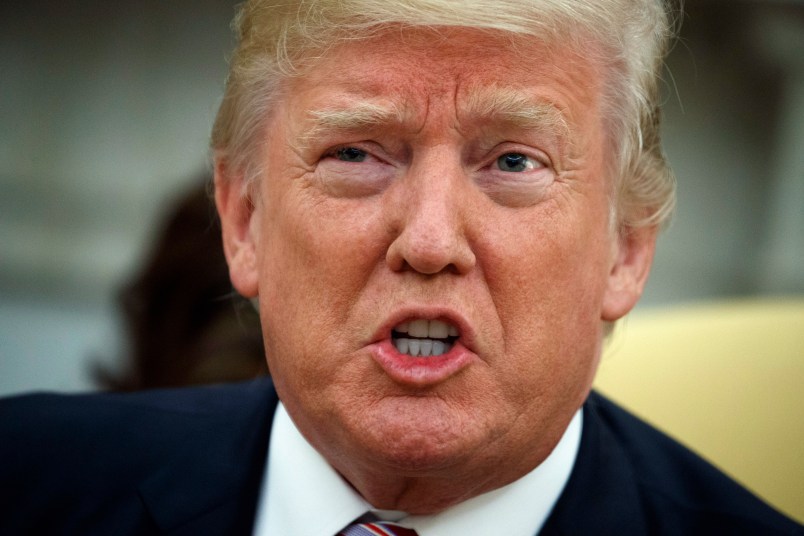 President Donald Trump speaks during a meeting with Amir of Kuwait Sheikh Sabah Al Ahmad Al Sabah, in the Oval Office of the White House, Thursday, Sept. 7, 2017, in Washington. (AP Photo/Evan Vucci)