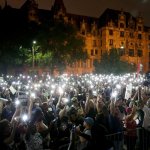 Hundreds of protesters stand outside the St. Louis city jail on Monday, Sept. 18, 2017, a day after police arrested more than 120 people. Protests began on Friday after former police officer Jason Stockley was found innocent in the 2011 fatal shooting of Anthony Lamar Smith. Photo by David Carson, dcarson@post-dispatch.com