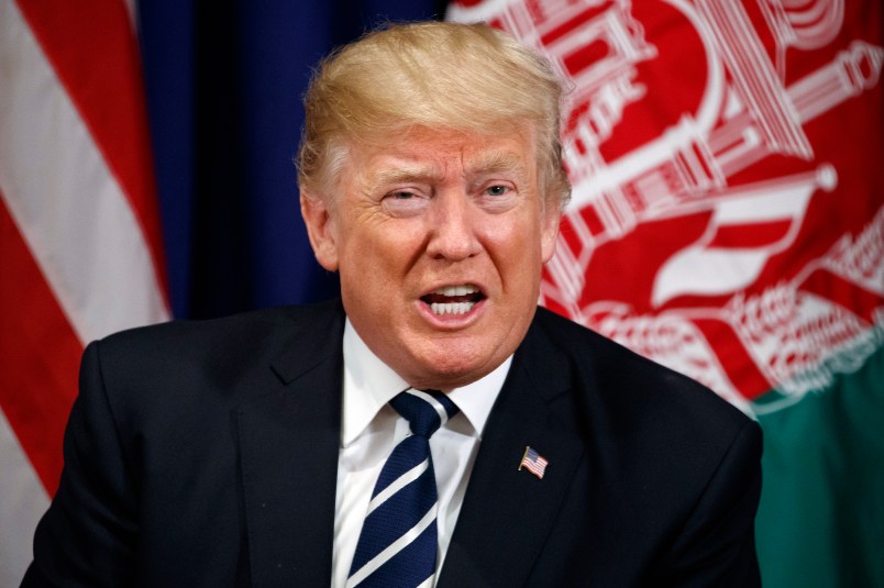 President Donald Trump speaks at a meeting with Afghan President Ashraf Ghani at the Palace Hotel during the United Nations General Assembly, Thursday, Sept. 21, 2017, in New York. (AP Photo/Evan Vucci)