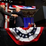 President Donald Trump hugs U.S. Senate candidate Luther Strange during a campaign rally, Friday, Sept. 22, 2017, in Huntsville, Ala. (AP Photo/Evan Vucci)