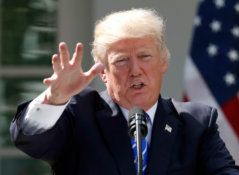 President Donald Trump speaks during a news conference with Spanish Prime Minister Mariano Rajoy in the Rose Garden of the White House, Tuesday, Sept. 26, 2017, in Washington. (AP Photo/Alex Brandon)