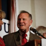 Former Alabama Chief Justice and U.S. Senate candidate Roy Moore during his election party, Tuesday, Sept. 26, 2017, in Montgomery, Ala. Moore won the Alabama Republican primary runoff for U.S. Senate on Tuesday, defeating an appointed incumbent backed by President Donald Trump and allies of Sen. Mitch McConnell. (AP Photo/Brynn Anderson)