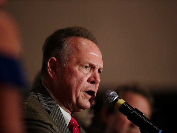 Former Alabama Chief Justice and U.S. Senate candidate Roy Moore during speaks during his election party, Tuesday, Sept. 26, 2017, in Montgomery, Ala. Moore won the Alabama Republican primary runoff for U.S. Senate on Tuesday, defeating an appointed incumbent backed by President Donald Trump and allies of Sen. Mitch McConnell. (AP Photo/Brynn Anderson)