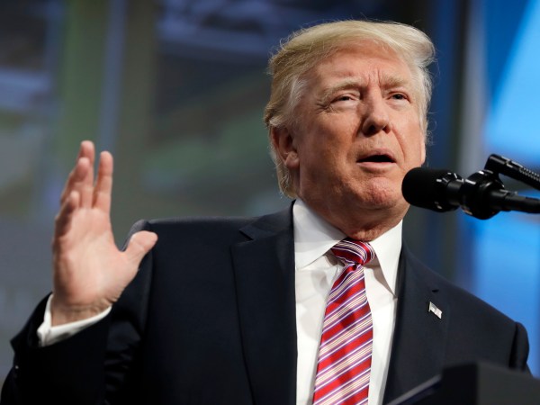 President Donald Trump speaks to the National Association of Manufactures at the Mandarin Oriental hotel, Friday, Sept. 29, 2017, in Washington. (AP Photo/Evan Vucci)