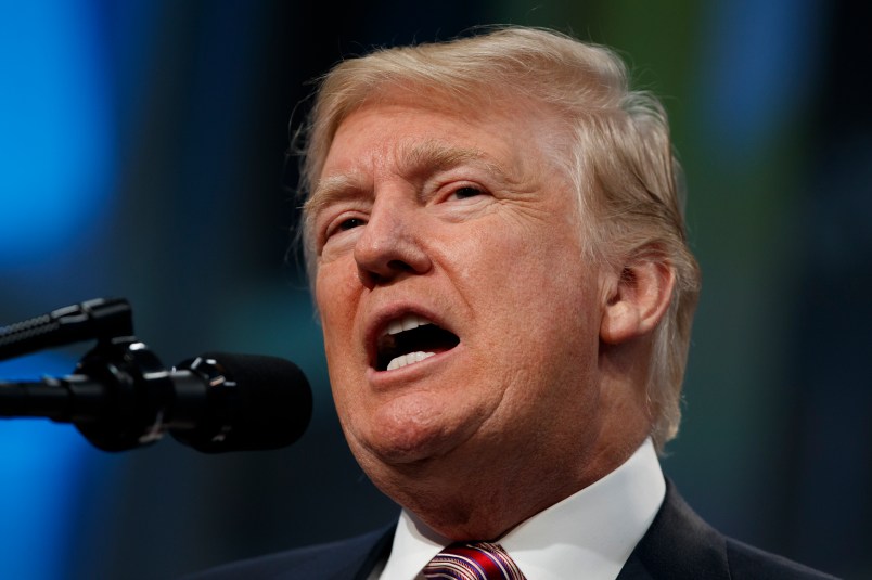 President Donald Trump speaks to the National Association of Manufactures at the Mandarin Oriental hotel, Friday, Sept. 29, 2017, in Washington. (AP Photo/Evan Vucci)