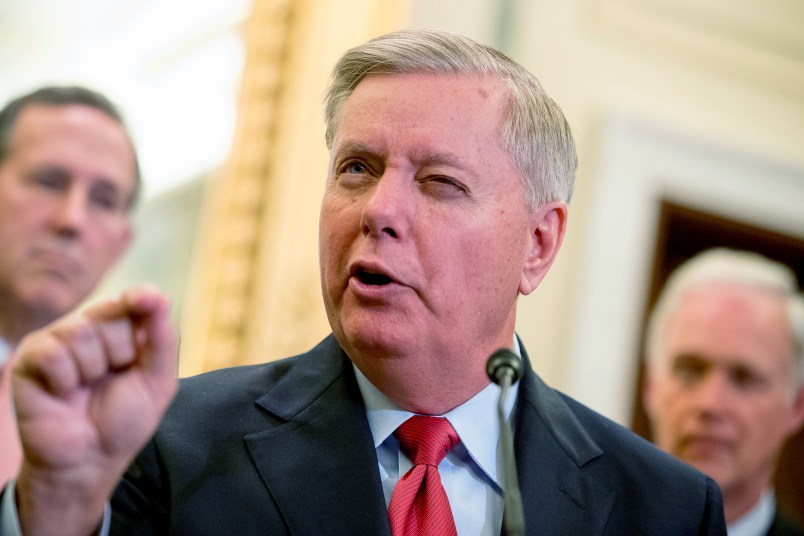 Sen. Lindsey Graham, R-S.C., speaks at a news conference on Capitol Hill in Washington, Wednesday, Sept. 13, 2017, to unveil legislation to reform health care. (AP Photo/Andrew Harnik)