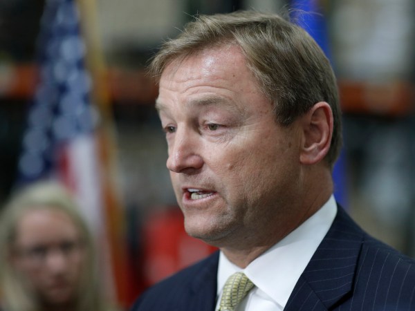 Sen. Dean Heller, R-Nev., speaks at a news conference Monday, Aug. 28, 2017, in Las Vegas. (AP Photo/John Locher)