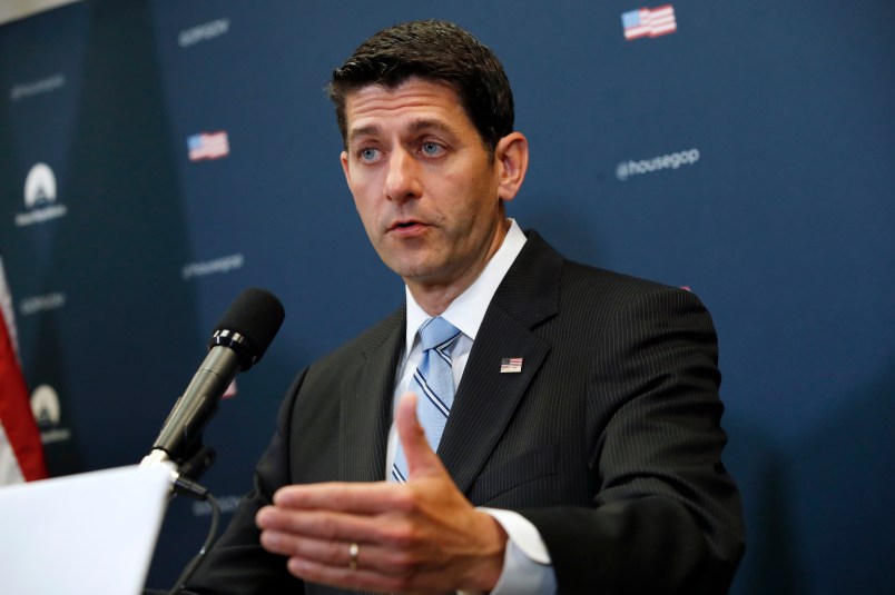 House Speaker Paul Ryan of Wis., speaks about Harvey relief efforts after a meeting with House Republicans, Wednesday, Sept. 6, 2017, on Capitol Hill in Washington. (AP Photo/Jacquelyn Martin)