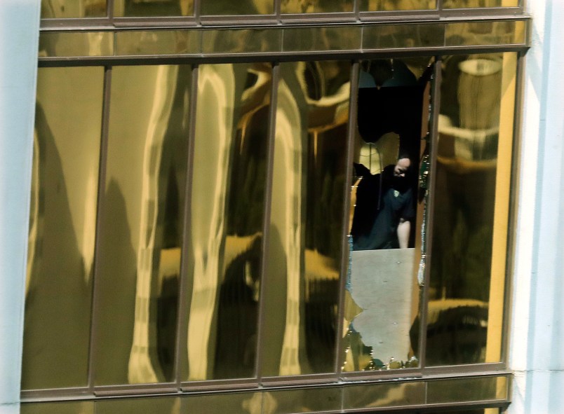 FOR DENISAn overhead view shows the scene of a mass shooting on the Las Vegas Strip Tuesday, Oct. 3, 2017, in Las Vegas. (AP Photo/Marcio Jose Sanchez)