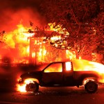 Coffey Park homes burn early Monday Oct. 9, 2017 in Santa Rosa. (Kent Porter / The Press Democrat)