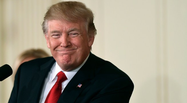 President Donald Trump smiles as he announces in the East Room of the White House in Washington, Thursday, Oct. 12, 2017,  that Kirstjen Nielsen, a cybersecurity expert and deputy White House chief of staff is his choice to be the next Homeland Security Secretary. (AP Photo/Susan Walsh)