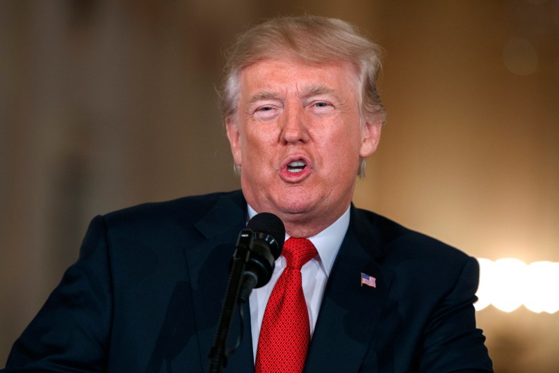 President Donald Trump speaks during an event to announce the nomination of Kirstjen Nielsen to be Secretary of Homeland Security, in the East Room of the White House, Thursday, Oct. 12, 2017, in Washington. (AP Photo/Evan Vucci)