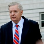 Republican U.S. Sen. Lindsey Graham leaves Martin Luther King, Jr., Federal Courthouse after testifying on behalf of Sen. Bob Menendez, Thursday, Oct. 26, 2017, in Newark, N.J. (AP Photo/Julio Cortez)