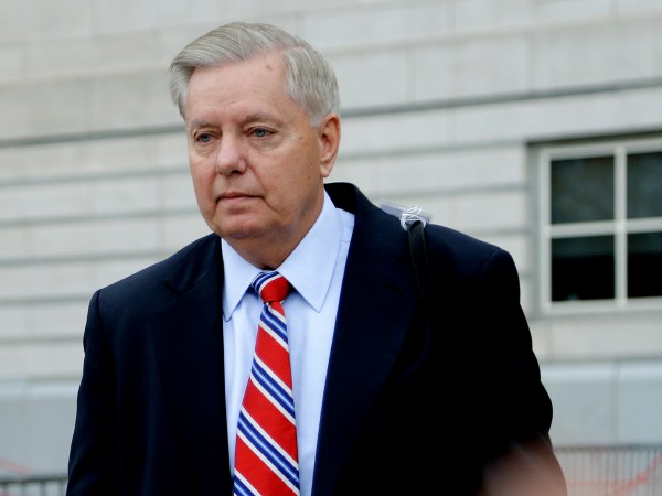 Republican U.S. Sen. Lindsey Graham leaves Martin Luther King, Jr., Federal Courthouse after testifying on behalf of Sen. Bob Menendez, Thursday, Oct. 26, 2017, in Newark, N.J. (AP Photo/Julio Cortez)