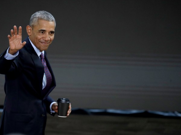 Former President Barack Obama leaves the stage after speaking during the Goalkeepers Conference hosted by the Bill and Melinda Gates Foundation, Wednesday, Sept. 20, 2017, in New York. (AP Photo/Julio Cortez)