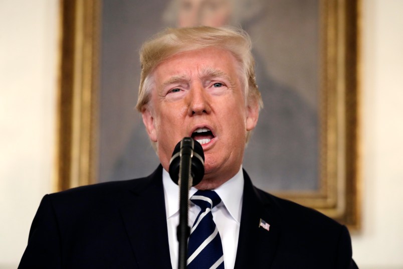 President Donald Trump makes a statement about the mass shooting in Las Vegas, Monday, Oct. 2, 2017 in Washington. (AP Photo/Evan Vucci)