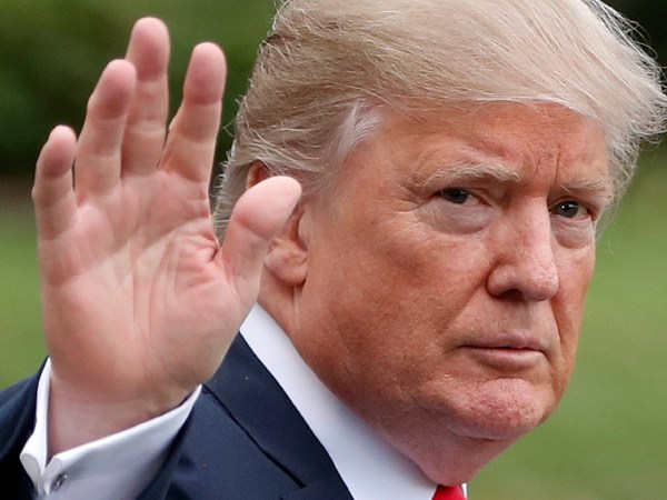 President Donald Trump waves to members of the media before boarding Marine One helicopter on the South Lawn of the White House in Washington, Wednesday, Oct. 11, 2017, for a short trip to Andrews Air Force Base, Md., and then onto Harrisburg, Pa. (AP Photo/Pablo Martinez Monsivais)