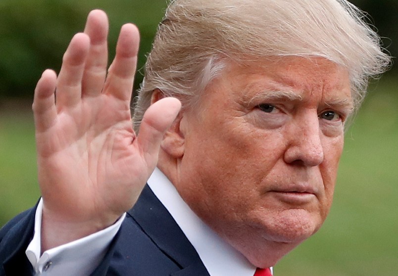 President Donald Trump waves to members of the media before boarding Marine One helicopter on the South Lawn of the White House in Washington, Wednesday, Oct. 11, 2017, for a short trip to Andrews Air Force Base, Md., and then onto Harrisburg, Pa. (AP Photo/Pablo Martinez Monsivais)