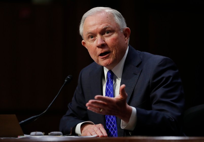 Attorney General Jeff Sessions testifies before the Senate Judiciary Committee on Capitol Hill in Washington, Wednesday, Oct. 18, 2017. (AP Photo/Carolyn Kaster)