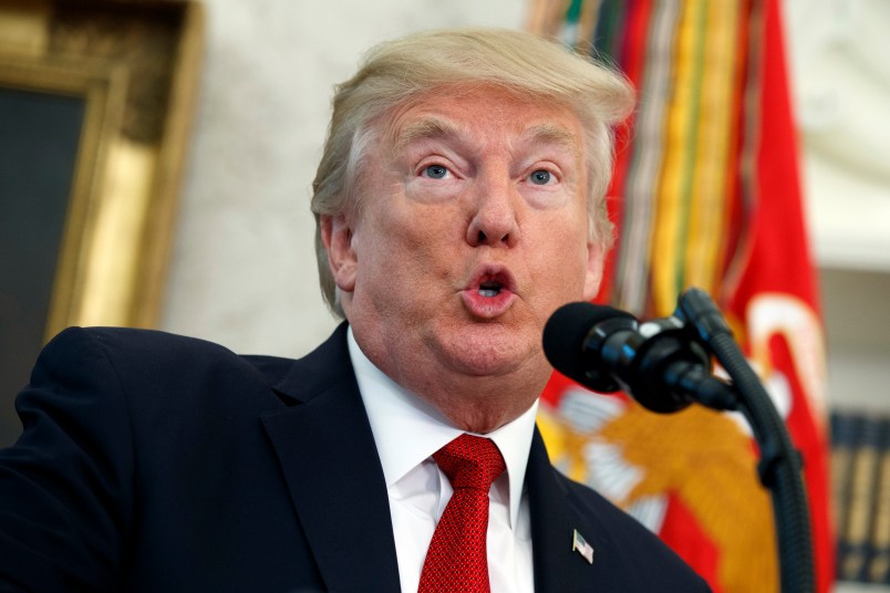 President Donald Trump speaks to the winners from the National Minority Enterprise Development Week Awards Program, in the Oval Office of the White House, Tuesday, Oct. 24, 2017, in Washington. (AP Photo/Evan Vucci)