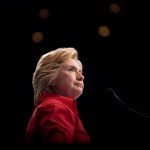 Democratic presidential candidate Hillary Clinton pauses while speaking at a rally at David L. Lawrence Convention in Pittsburgh, Saturday, July 30, 2016. Clinton and Kaine are on a three day bus tour through the rust belt. (AP Photo/Andrew Harnik)