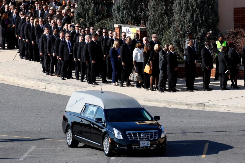 Mourners file into a funeral for Baltimore Police Det. Sean Suiter at Mount Pleasant Church in Baltimore, Wednesday, Nov. 29, 2017. Suiter died a day after being shot while investigating a homicide case in a particularly troubled area of west Baltimore. (AP Photo/Patrick Semansky)