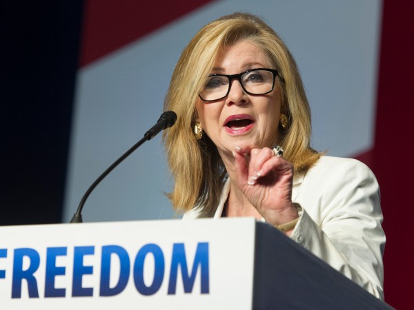 Rep. Marsha Blackburn, R-Tenn., addresses the Road to Majority Conference in Washington, Friday, June 10, 2016. (AP Photo/Cliff Owen)