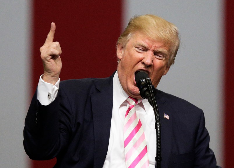 President Donald Trump speaks at a campaign rally in support of Sen. Luther Strange, Friday, Sept. 22, 2017, in Huntsville, Ala. (AP Photo/Brynn Anderson)