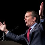Democratic gubernatorial candidate Lt. Gov., Ralph Northam, gestures during a rally in Richmond, Va., Thursday, Oct. 19, 2017.  (AP Photo/Steve Helber)