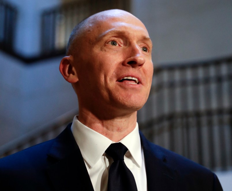 Carter Page, a foreign policy adviser to Donald Trump’s 2016 presidential campaign, speaks with reporters briefly following a day of questions from the House Intelligence Committee, on Capitol Hill in Washington, Thursday, Nov. 2, 2017. (AP Photo/J. Scott Applewhite)