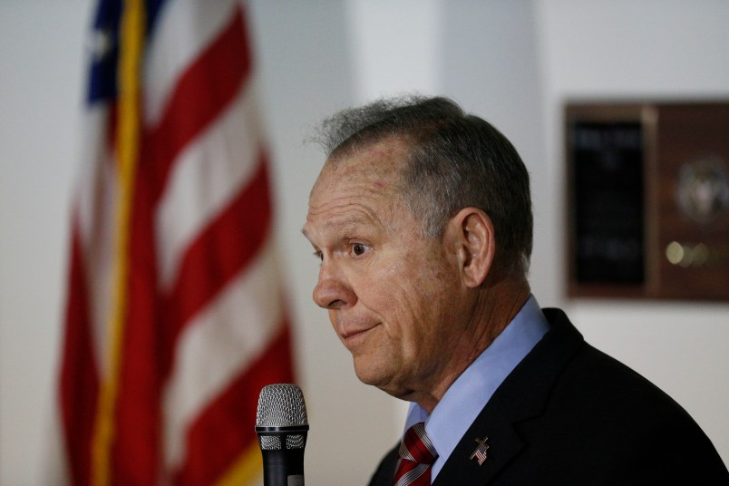 Former Alabama Chief Justice and U.S. Senate candidate Roy Moore speaks at  a campaign rally, Monday, Nov. 27, 2017, in Henagar, Ala. (AP Photo/Brynn Anderson)