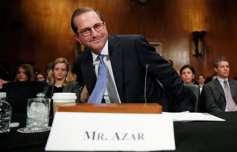 Alex Azar, President Donald Trump's nominee to become Secretary of Health and Human Services, arrives to testify at a Senate Health, Education, Labor and Pensions Committee confirmation hearing on Capitol Hill in Washington, Wednesday, Nov. 29, 2017. (AP Photo/Carolyn Kaster)