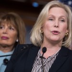 UNITED STATES -  NOVEMBER 15: Sen. Kirsten Gillibrand, D-N.Y., right, and Rep. Jackie Speier, D-Calif., hold a news conference in the House studio to introduce legislation that aims to address and prevent sexual harassment for Capitol Hill staff on November 15, 2017. (Photo By Tom Williams/CQ Roll Call)