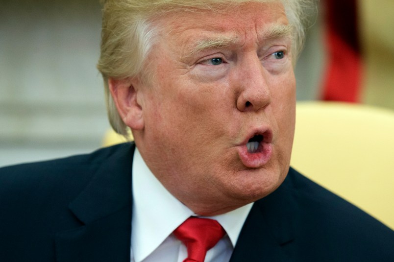 President Donald Trump speaks during a meeting with Bahrain’s Crown Prince Salman bin Hamad Al Khalifa in the Oval Office of the White House, Thursday, Nov. 30, 2017, in Washington. (AP Photo/Evan Vucci)