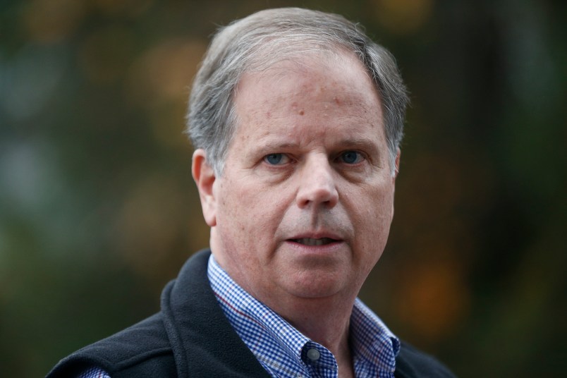 Democratic senatorial candidate Doug Jones speaks at a news conference, Monday, Dec. 4, 2017, in Dolomite, Ala. (AP Photo/Brynn Anderson)