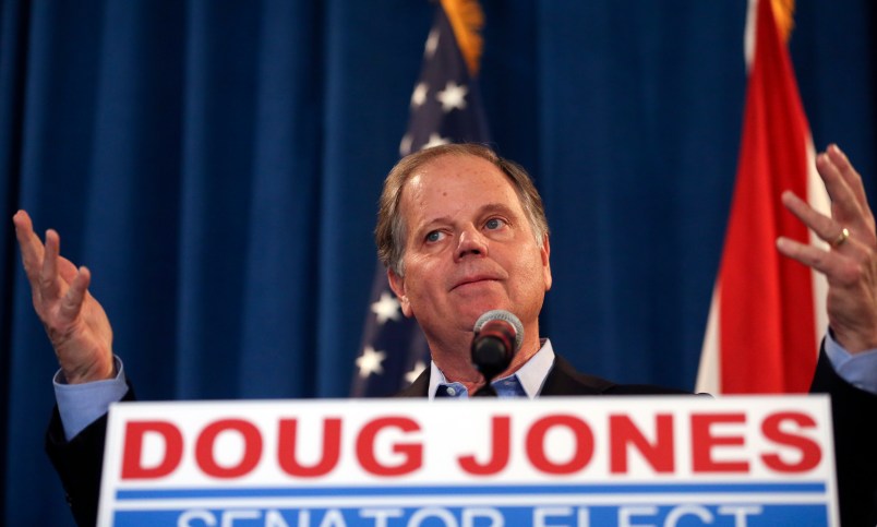Democratic candidate for U.S. Senate Doug Jones speaks during a news conference Wednesday, Dec. 13, 2017, in Birmingham , Ala.  (AP Photo/John Bazemore)
