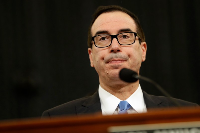 Secretary of the Treasury Steven Mnuchin testifies during a House Committee on Ways and Means hearing on President Donald Trump's fiscal year 2018 budget proposals for the Department of Treasury, Wednesday, May 24, 2017, on Capitol Hill in Washington. (AP Photo/Jacquelyn Martin)
