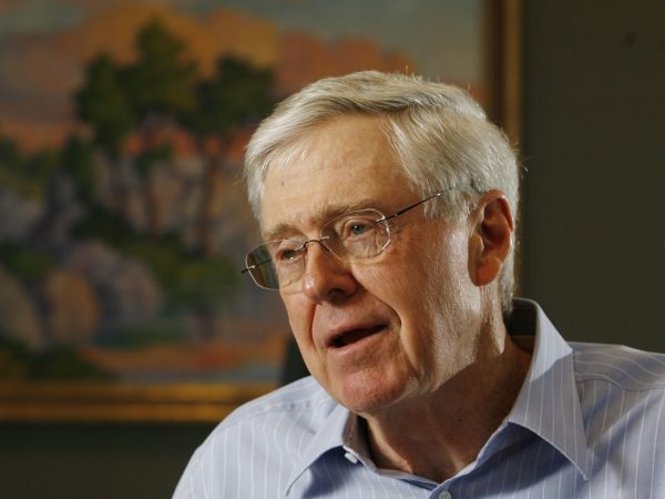 In this February 26, 2007 file photograph, Charles Koch, head of Koch Industries, talks passionately about his new book on Market Based Management. (Bo Rader/Wichita Eagle/MCT)