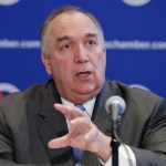U.S. Chamber of Commerce President and CEO Thomas Donohue, Business Roundtable President and former Michigan Gov. John Engler, National Association of Manufactureres President and CEO Jay Timmons, and Western Growers President and CEO Tom Nassif hold a news conference about  about immigration reform at the Chamber July 9, 2014 in Washington, DC. Organized by the Chamber of Commerce, the American Farm Bureau Federation, American Hort and others, the pannel discussed recent public poll results about immigration reform.