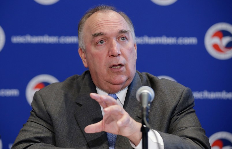 U.S. Chamber of Commerce President and CEO Thomas Donohue, Business Roundtable President and former Michigan Gov. John Engler, National Association of Manufactureres President and CEO Jay Timmons, and Western Growers President and CEO Tom Nassif hold a news conference about  about immigration reform at the Chamber July 9, 2014 in Washington, DC. Organized by the Chamber of Commerce, the American Farm Bureau Federation, American Hort and others, the pannel discussed recent public poll results about immigration reform.
