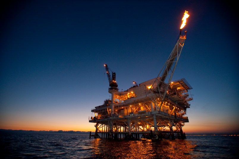 Gas is flared off from a flame boom aboard offshore oil and gas platform Edith in the Beta Field off the coast of Long Beach, California, U.S.  Senators from California, Oregon and Washington introduced legislation to ban offshore oil drilling off the West Coast amid mounting concern about the BP Deepwater Horizon rig spill spreading in the Gulf of Mexico.